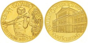 Gold der Habsburger Erblande und Österreichs, Österreich, 2. Republik, seit 1945
1000 ÖS 1992, Johann Strauß. 16 g. Feingold. In Originalschatulle mi...