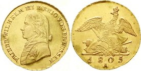 Altdeutsche Goldmünzen und -medaillen
Brandenburg-Preußen
Friedrich Wilhelm III., 1797-1840
Friedrichs d`or 1805 A, Berlin. 6,63 g.
vorzüglich/Ste...