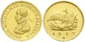 Altdeutsche Goldmünzen und -medaillen
Brandenburg-Preußen
Friedrich Wilhelm III., 1797-1840
1/2 Friedrichs d'or 1817 A, Berlin. gutes vorzüglich, S...