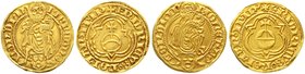 Altdeutsche Goldmünzen und -medaillen
Nördlingen
Reichsmünzstätte, Friedrich III., 1452-1493
2 Varianten des Goldgulden o.J.(1469/1487). Johannes d...