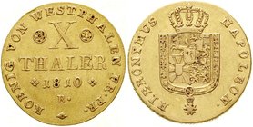 Altdeutsche Goldmünzen und -medaillen
Westfalen-Königreich
Hieronymus Napoleon, 1807-1813
10 Taler 1810 B, Braunschweig. 13,24 g.
gutes sehr schön...