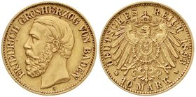 Reichsgoldmünzen
Baden
Friedrich I., 1856-1907
10 Mark 1893 G. sehr schön/vorzüglich