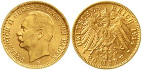 Reichsgoldmünzen
Baden
Friedrich II., 1907-1918
20 Mark 1914 G. gutes vorzüglich