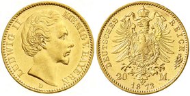 Reichsgoldmünzen
Bayern
Ludwig II., 1864-1886
20 Mark 1873 D. vorzüglich