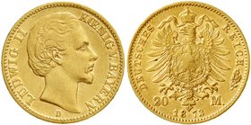 Reichsgoldmünzen
Bayern
Ludwig II., 1864-1886
20 Mark 1873 D. sehr schön