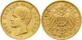 Reichsgoldmünzen
Bayern
Otto, 1886-1913
20 Mark 1900 D. vorzüglich/Stempelglanz, kl. Kratzer