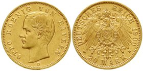 Reichsgoldmünzen
Bayern
Otto, 1886-1913
20 Mark 1900 D. sehr schön/vorzüglich, kl. Randfehler und Kratzer