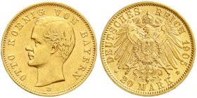 Reichsgoldmünzen
Bayern
Otto, 1886-1913
20 Mark 1905 D. vorzüglich/Stempelglanz
