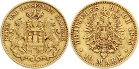 Reichsgoldmünzen
Hamburg
10 Mark 1875 J. sehr schön