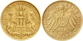 Reichsgoldmünzen
Hamburg
10 Mark 1903 J. vorzüglich/Stempelglanz
