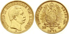 Reichsgoldmünzen
Hessen
Ludwig III., 1848-1877
20 Mark 1873 H. vorzüglich/Stempelglanz, winz. Kratzer