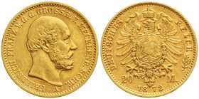 Reichsgoldmünzen
Mecklenburg/-Schwerin
Friedrich Franz II., 1842-1883
20 Mark 1872 A. sehr schön/vorzüglich