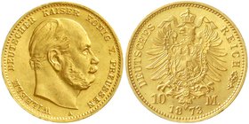 Reichsgoldmünzen
Preußen
Wilhelm I., 1861-1888
10 Mark 1873 A. fast Stempelglanz, Prachtexemplar