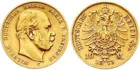 Reichsgoldmünzen
Preußen
Wilhelm I., 1861-1888
10 Mark 1873 C. sehr schön/vorzüglich
