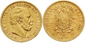 Reichsgoldmünzen
Preußen
Wilhelm I., 1861-1888
20 Mark 1871 A. 1. Reichsmünze.
fast vorzüglich, winz. Randfehler, selten