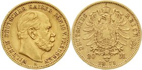 Reichsgoldmünzen
Preußen
Wilhelm I., 1861-1888
20 Mark 1871 A. 1. Reichsmünze.
sehr schön, selten