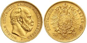 Reichsgoldmünzen
Preußen
Wilhelm I., 1861-1888
20 Mark 1872 A. prägefrisch/fast Stempelglanz