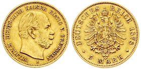 Reichsgoldmünzen
Preußen
Wilhelm I., 1861-1888
5 Mark 1878 A. sehr schön/vorzüglich