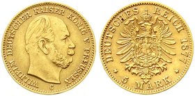Reichsgoldmünzen
Preußen
Wilhelm I., 1861-1888
5 Mark 1877 C. sehr schön, leicht gebogen
