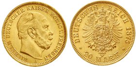 Reichsgoldmünzen
Preußen
Wilhelm I., 1861-1888
20 Mark 1875 A. prägefrisch/fast Stempelglanz