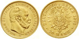 Reichsgoldmünzen
Preußen
Wilhelm I., 1861-1888
20 Mark 1875 A. vorzüglich/Stempelglanz, winz. Randfehler
