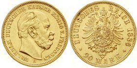 Reichsgoldmünzen
Preußen
Wilhelm I., 1861-1888
20 Mark 1886 A. vorzüglich/Stempelglanz, min. Randfehler
