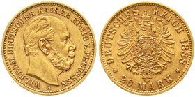 Reichsgoldmünzen
Preußen
Wilhelm I., 1861-1888
20 Mark 1888 A. 3 Kaiserjahr.
vorzüglich