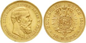 Reichsgoldmünzen
Preußen
Friedrich III., 1888
10 Mark 1888 A. vorzüglich/Stempelglanz