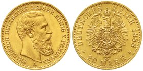 Reichsgoldmünzen
Preußen
Friedrich III., 1888
20 Mark 1888 A. vorzüglich/Stempelglanz