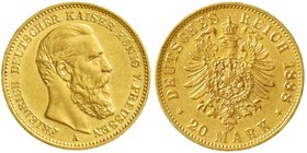 Reichsgoldmünzen
Preußen
Friedrich III., 1888
20 Mark 1888 A. vorzüglich