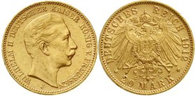 Reichsgoldmünzen
Preußen
Wilhelm II., 1888-1918
20 Mark 1912 J. Hamburg. gutes vorzüglich, winz. Randfehler