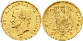 Reichsgoldmünzen
Sachsen
Johann, 1854-1873
20 Mark 1872 E. vorzüglich/Stempelglanz, winz. Randfehler, selten in dieser Erhaltung