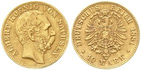Reichsgoldmünzen
Sachsen
Albert, 1873-1902
10 Mark 1881 E. sehr schön