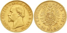 Reichsgoldmünzen
Sachsen/-Coburg-Gotha
Ernst II., 1844-1893
20 Mark 1886 A. vorzüglich, kl. Kratzer, kl. Randfehler
