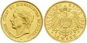 Reichsgoldmünzen
Schwarzburg/-Rudolstadt
Günther, 1890-1918
10 Mark 1898 A. fast Stempelglanz, Prachtexemplar, sehr selten in dieser Erhaltung