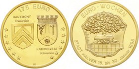 Goldmünzen der Bundesrepublik Deutschland
Euro
Euro-Vorläufer
Halver, Euro-Wochen 175 Euro 1998, 15 g. 333/1000, in original Schatulle mit Zertifik...