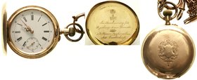 Uhren aus Gold
Taschenuhren
Jubiläums-Herrensavonette Gelbgold 585, um 1900 des Herstellers D.A.D. (D.A. Dankwerth in Hannover). Ankerhemmung mit 15...