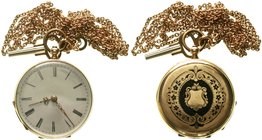 Uhren aus Gold
Taschenuhren
Damen-Schlüsseltaschenuhr "open face", Gelbgold 585 mit Niello-Design. Zylinderhemmung 8 Steine. Ohne Herstellerangabe. ...