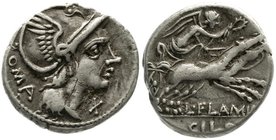 Römische Münzen
Römische Republik
L. Flaminius Cilo, 109/108 v.Chr
Denar 109/108 v. Chr. Behelmter Romakopf n.r./Victoria in Biga n.r
sehr schön...