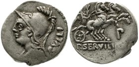 Römische Münzen
Römische Republik
P. Servilius M.F. Rullus, 100 v.Chr
Denar 100 v.Chr. Minervakopf l.RVLLI/P. SERVILI M F. Victoria in Biga r.
gut...