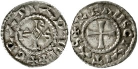 Karolinger
Karl der Kahle
840-877
Pfennig o.J. Reims +GRATIA D - I REX. Karolus-Monogramm/+REMIS CIVITAS. Kreuz.
sehr schön, selten