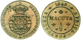 Ausländische Münzen und Medaillen
Angola
Portugiesische Kolonie, 1500-1975
1/2 Macuta 1848. vorzüglich/Stempelglanz, schöne Kupferpatina, selten in...