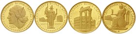 Ausländische Münzen und Medaillen
Äquatorialguinea, Republik, ab 1968
4 vergoldete Proben/Vorlagestücke der Vorderseiten der Goldmünzen zu 750 Peset...