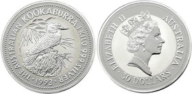Ausländische Münzen und Medaillen
Australien
Elisabeth II., seit 1952
30 Dollars 1993, 1 Kilo Silber Kookaburra.
Stempelglanz, in Originalkapsel