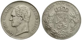 Ausländische Münzen und Medaillen
Belgien
Leopold I., 1830-1865
2 1/2 Francs 1849, großer Kopf.
gutes vorzüglich, matt