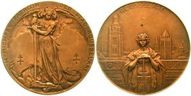 Ausländische Münzen und Medaillen
Belgien
Albert I., 1909-1934
Bronzemedaille 1925 von Dupon. Wiederaufbau der Stadt Rousselare nach dem Ersten Wel...