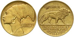 Ausländische Münzen und Medaillen
Belgien-Kongo
Leopold III., 1934-1950
Messingmedaille 1935 von Turin. Internat. Ausst. Brüssel. Büste einer Frau ...