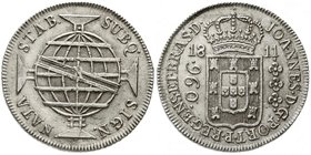 Ausländische Münzen und Medaillen
Brasilien
Johannes, Prinzregent, 1799-1818
960 Reis 1811 R, Rio. vorzüglich