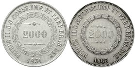 Ausländische Münzen und Medaillen
Brasilien
Pedro II., 1831-1889
2 Stück: 2000 Reis 1851, 1865.
sehr schön/vorzüglich, kl. Kratzer