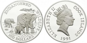 Ausländische Münzen und Medaillen
Cookinseln
Britisch, seit 1773
100 Dollars (5 Unzen Silber) 1991. Endangered Wildlife. Elefantenfamile. In Kapsel...